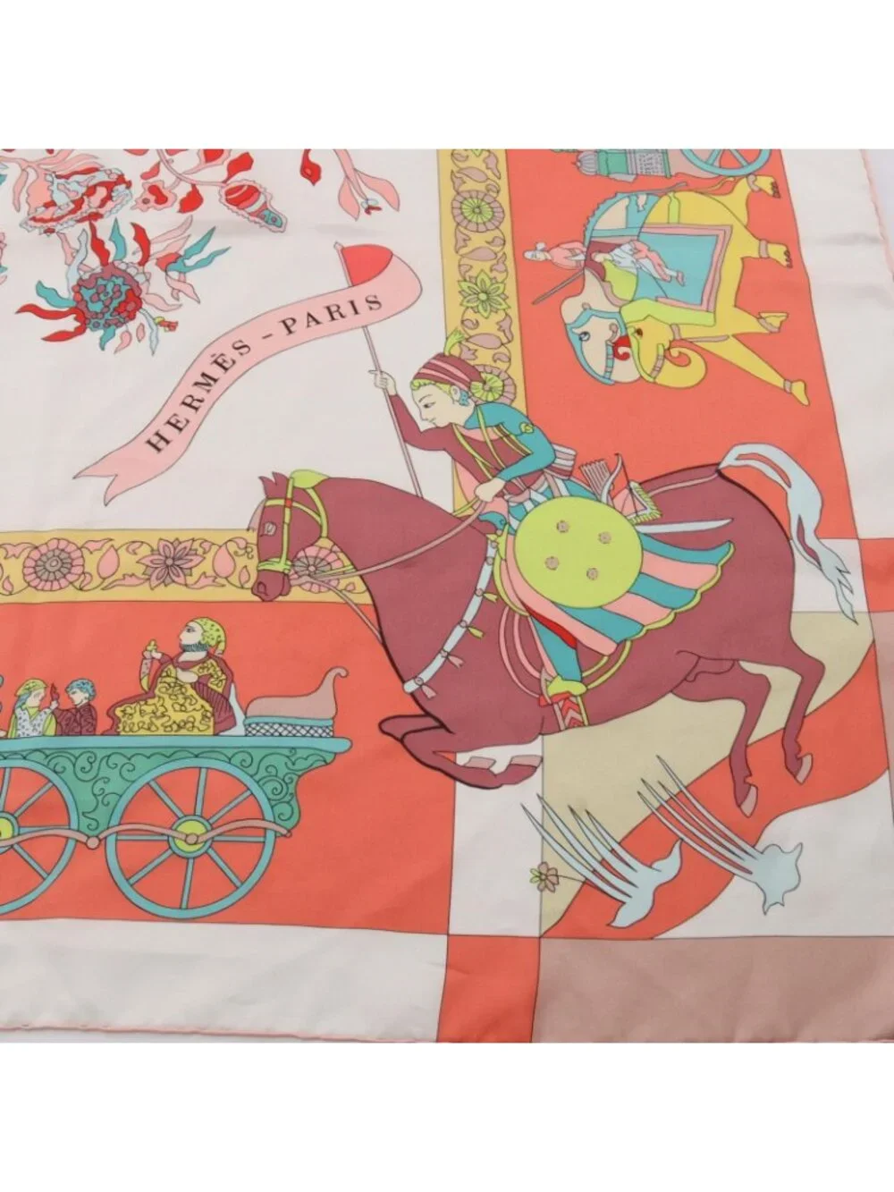 Hermes Scarf Carre Geant 140 Silk Twill Fantaisies Indiennes Orange
